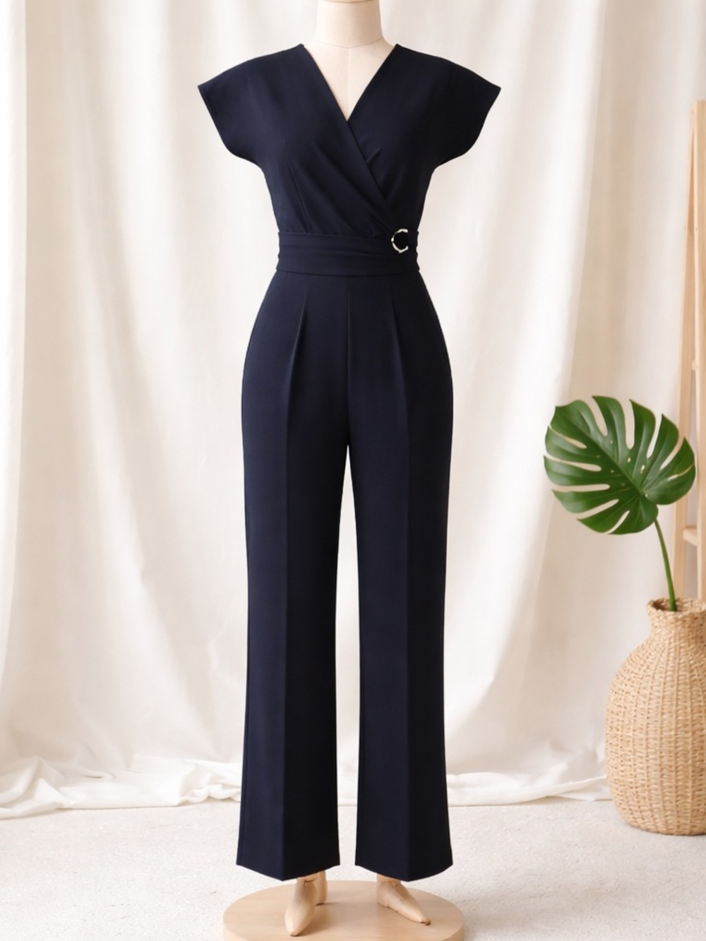 Express Sleeveless Navy Wrap Jumpsuit with Belt